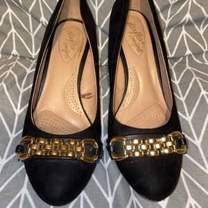 Black and gold heels